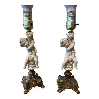 Vintage Mid-Century Hollywood Regency Cherub Lamps - Pair Model Bm313-8 For Sale
