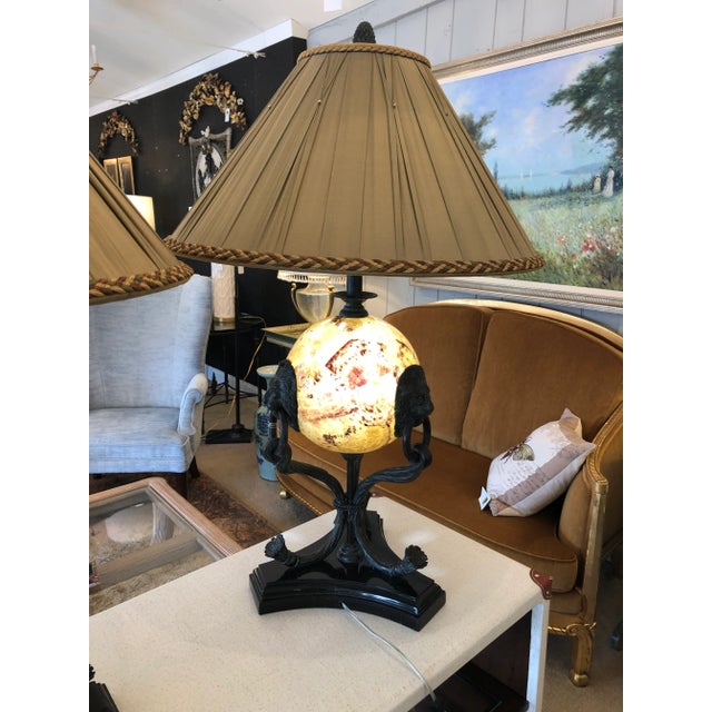 Impressive ornate pair of very fancy table lamps having shell orbs that are an additional source of light with a primary...