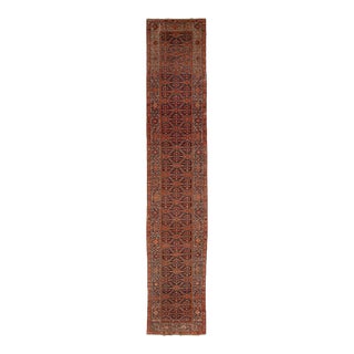 Blue and Orange Antique Malayer Wool Runner With Allover Floral Design For Sale