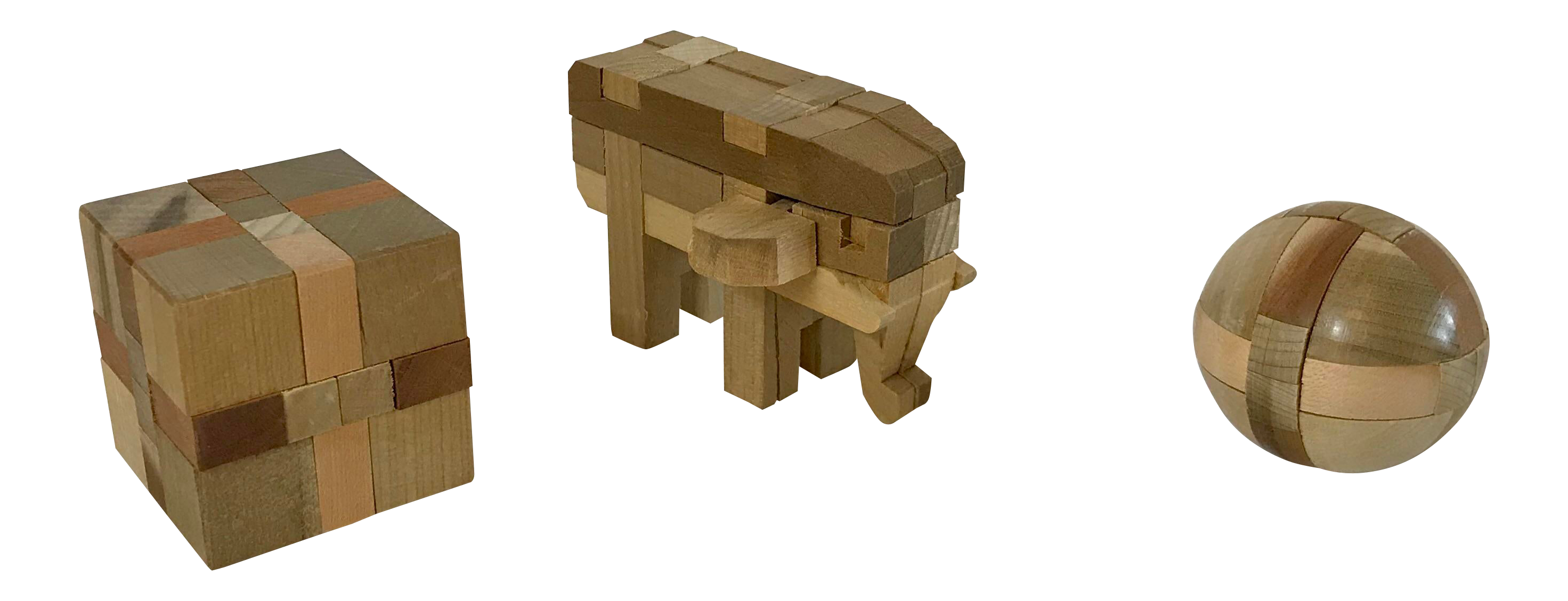 set of three wooden puzzles