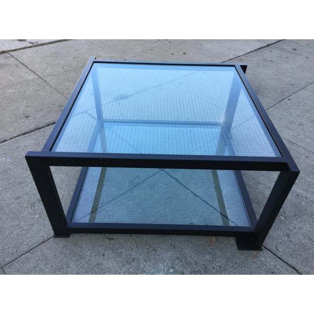 Knoll Knoll Coffee Table Attributed to Joseph D’Urso – Black Iron Frame With Wire Glass, 1970s–80s For Sale - Image 4 of 11