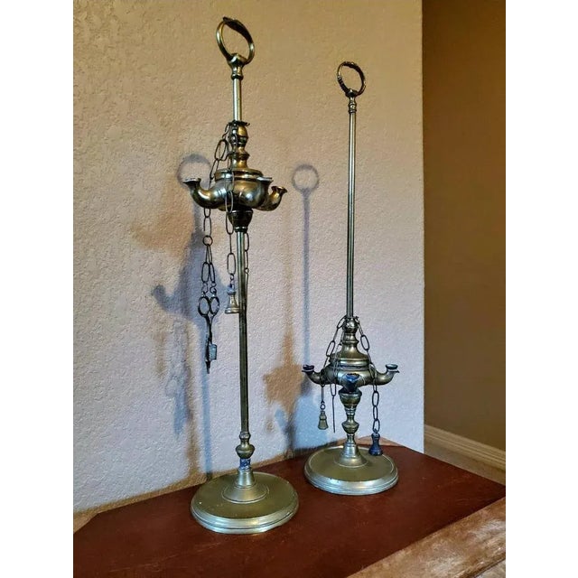 19th Century 19th Century Italian Brass Lucerna Oil Lamps - a Pair For Sale - Image 5 of 11