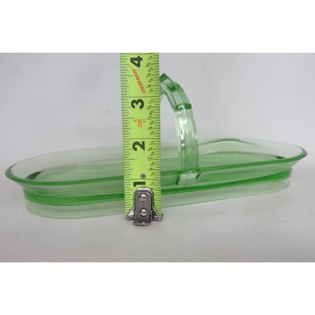 Early 20th Century Green Uranium Depression Glass Oblong Celery Tray Serving Dish With Handle For Sale - Image 13 of 16