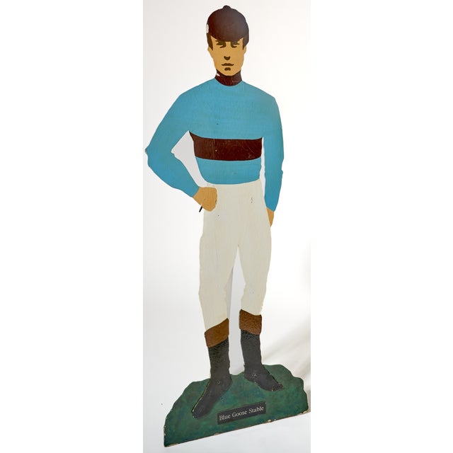 Mid 20th Century Blue Goose Stable Painted Wood Silhouette of a Jockey W/ Whitney Silks Collection of Marylou Whitney For Sale - Image 5 of 7
