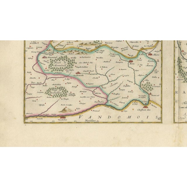 Beige Antique Double Map of Perche, Blois, Orléans and Tours from Blaeu, 1642 For Sale - Image 8 of 10