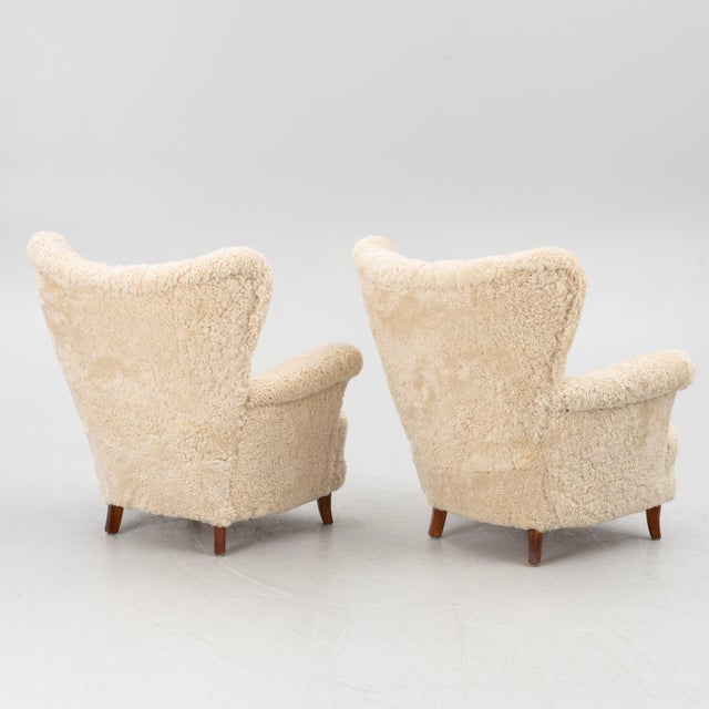 1940s 1940s Swedish Lounge Chairs Sheepskin Birch Pair For Sale - Image 5 of 7