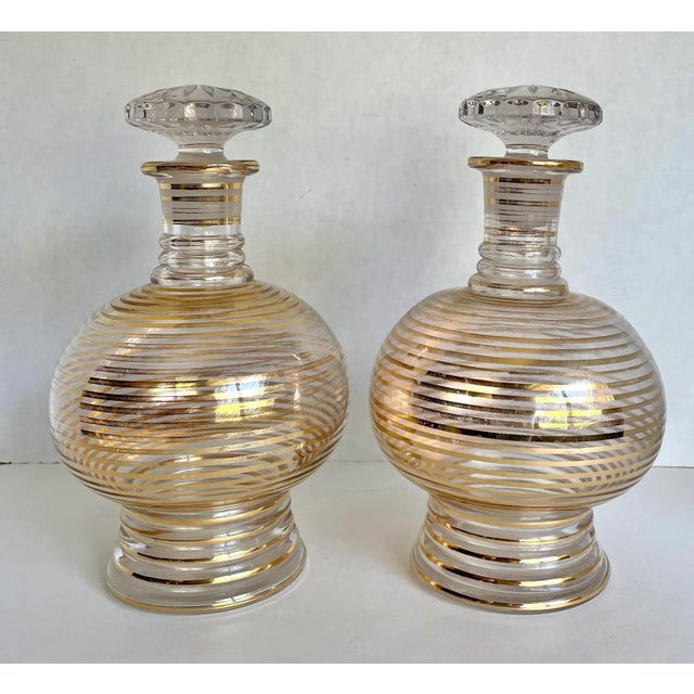 Early 20th Century Pair of Art Deco Gold Striped Glass Decanters For Sale - Image 12 of 12