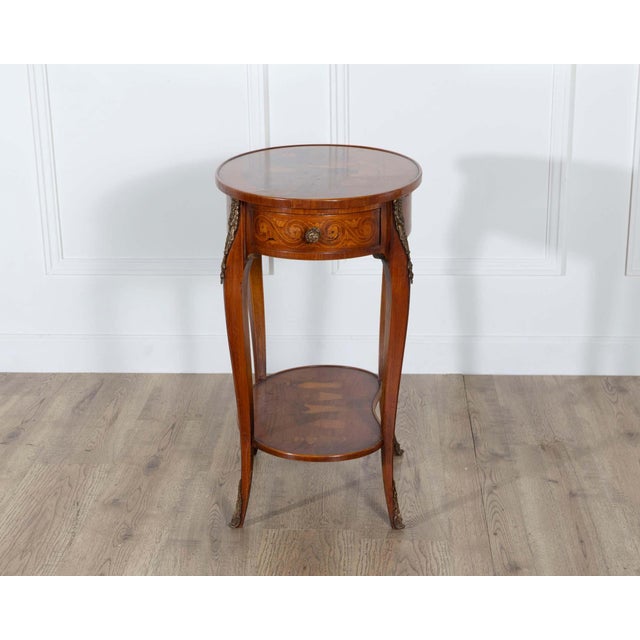 Napoleon III Marquetry Side Table with Floral Inlay, France, Late 19th Century For Sale - Image 12 of 17