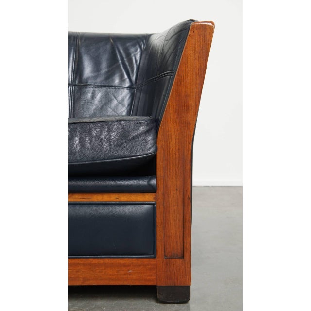 Art Deco Sofa with Woodwork and Dark Blue Cowhide For Sale - Image 9 of 18