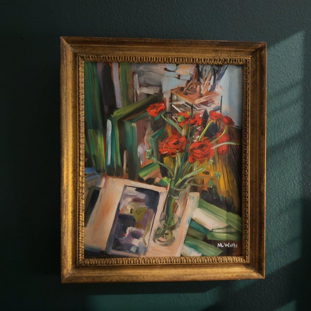 Vintage Original Oil Painting Red Roses Still Life For Sale - Image 13 of 13