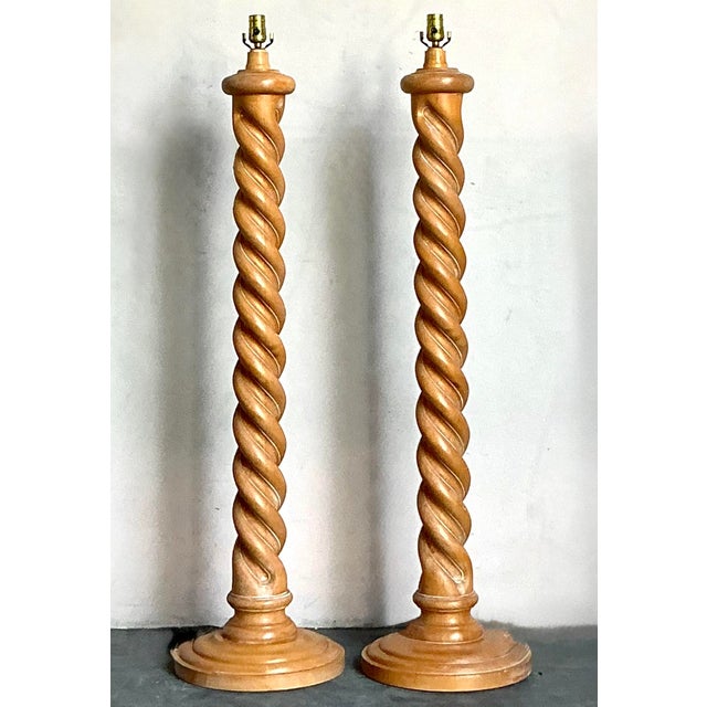 Vintage Boho Barley Twist Floor Lamps - A Pair For Sale In West Palm - Image 6 of 11