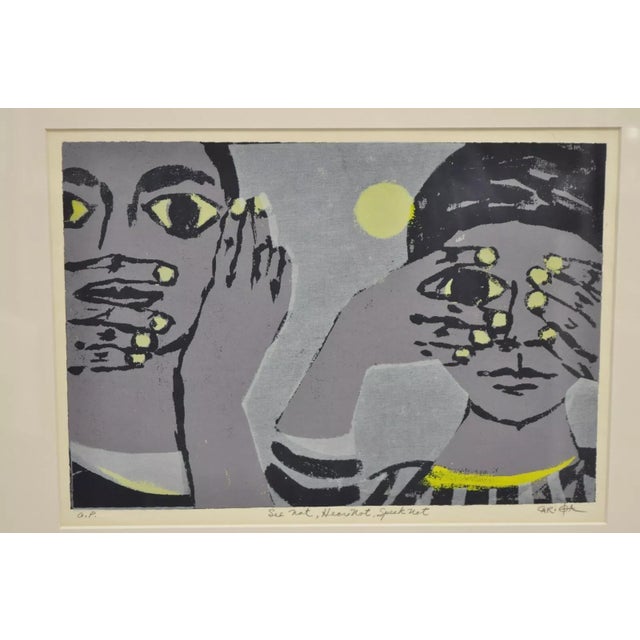 Robert Cariola (American, b. 1927) "See not, Hear not, Speak not" Serigraph Framed Print Mid Century Art. Circa Mid 20th...