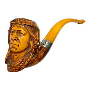 Antique 19th Century Hand Carved Meerschaum Sterling Indian Chief Smoking Pipe