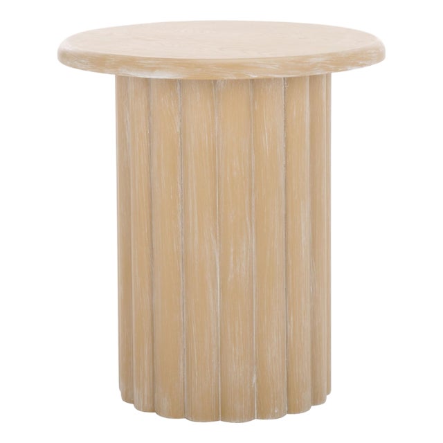 Monka Round End Table in Bleached White For Sale