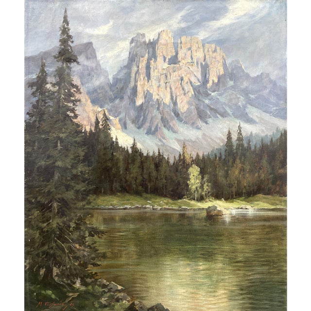 Max Pistorius, Karersee, Dolomites, 1939, Oil on Canvas, in Good conditions. Designed 1920 to 1949 This piece has an...