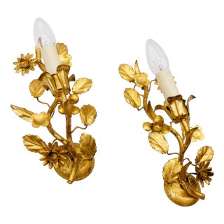 Hollywood Regency Florentine Wall Lights by Hans Kögl, Germany, 1970s, Set of 2 For Sale
