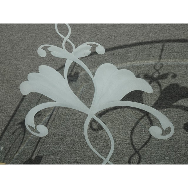 Fireplace Screen With Three Panel Floral Etched Glass and Brass Hinges For Sale - Image 11 of 18