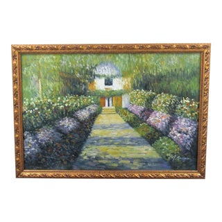 A Pathway in Monet's Garden at Giverny by L. Penair Framed Canvas Oil Painting For Sale