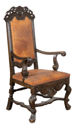 Late 19th Century Swedish Oak Carved Armchair With Vintage Leather