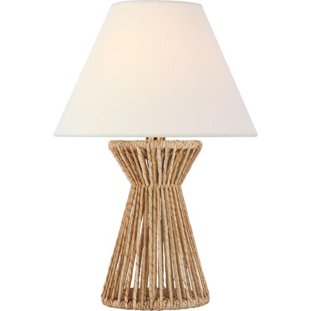 Modern Chapman & Myers by Visual Comfort Signature Antigua 15" Cordless Accent Lamp in Natural Abaca with Linen Shade For Sale - Image 3 of 3