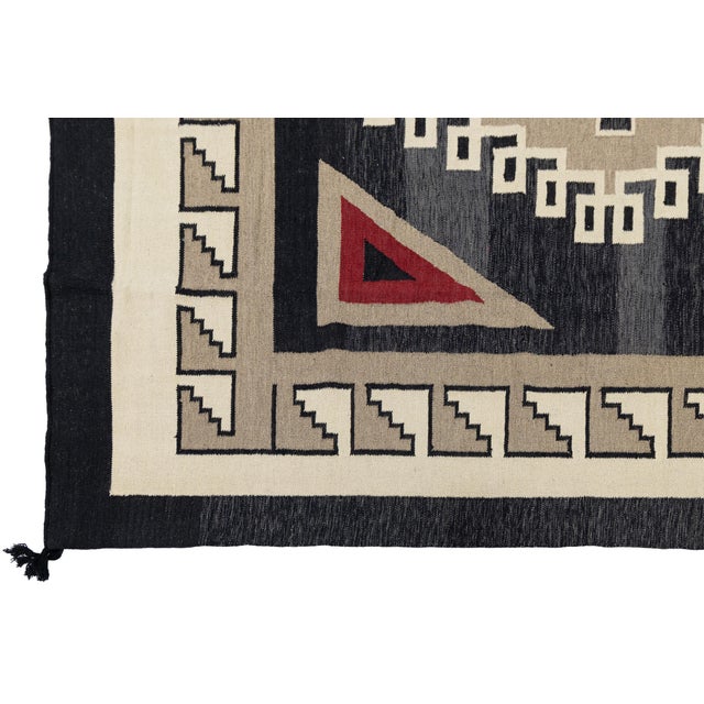 Textile Handmade Southwestern Modern Navajo Wool Area Rug in Charcoal, Slate, and Red For Sale - Image 7 of 8