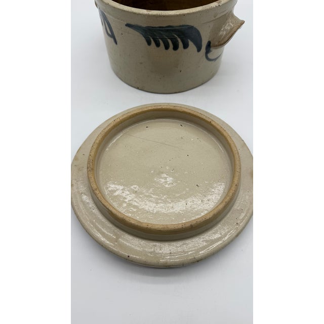 A Very Fine and Rare Philadelphia Bristol Glazed Stoneware Cake Crock With Lid by Thomas Haig Jr, Circa 1870’s For Sale - Image 12 of 18