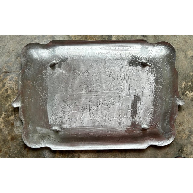 Vintage Stag Woodland Cast Aluminum Serving Tray For Sale - Image 4 of 10