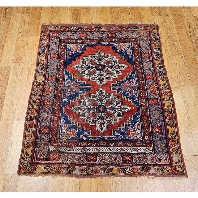 19th Century Handwoven Anatolian Village Rug, Caucasian Design Wool, 4' x 5' For Sale - Image 11 of 18