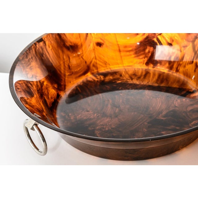Italian Large Faux Tortoise Shell Bowl With Chrome Handles, 1970s ...
