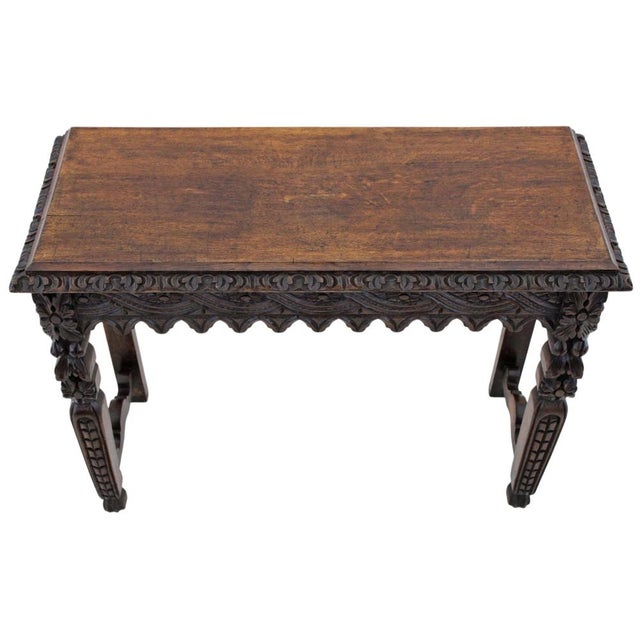 Wood Antique Victorian Carved Oak Writing Table, 1800s For Sale - Image 7 of 15