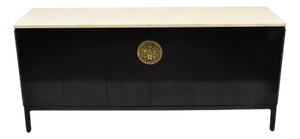 Paul McCobb for Calvin Irwin Travertine Top Black Mahogany Sideboard Credenza