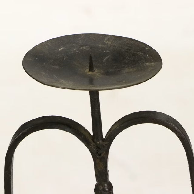 Spanish Baroque Style Twisted Wood & Iron Floor Candlesticks - Pair For Sale - Image 4 of 7