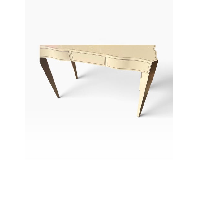 Nancy Corzine Signed Ivory White Lacquer Writing Table Vanity Desk.