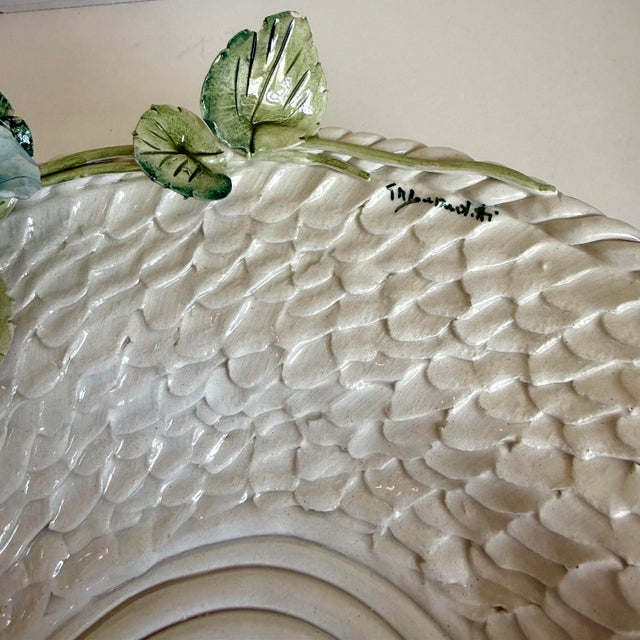 Rustic European Vintage Italian Laveno Majolica Signed Bowl With Trompe L’Oeil Morning Glories For Sale - Image 3 of 14