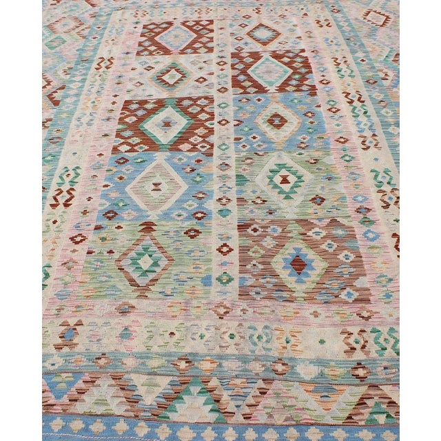 Textile Geometric Flat Weave Wool Kilim Rug by Keivan Woven Arts 8'5 X 11'6 For Sale - Image 7 of 13