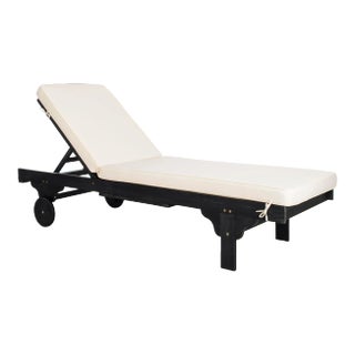 Newport Chaise Lounge Chair with Side Table, Black/Beige Cushion For Sale