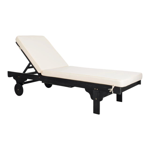 Newport Chaise Lounge Chair with Side Table, Black/Beige Cushion For Sale