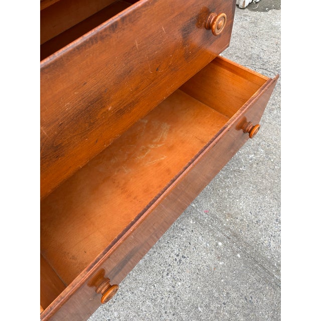 Colonial Revival Chest of Drawers | Vintage Early American Style Solid Wood Dresser | Farmhouse Traditional Bedroom Storage | Wood High Boy For Sale - Image 11 of 12