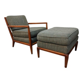 Vintage Robsjohn Gibbings Style Chair and Foot Stool For Sale