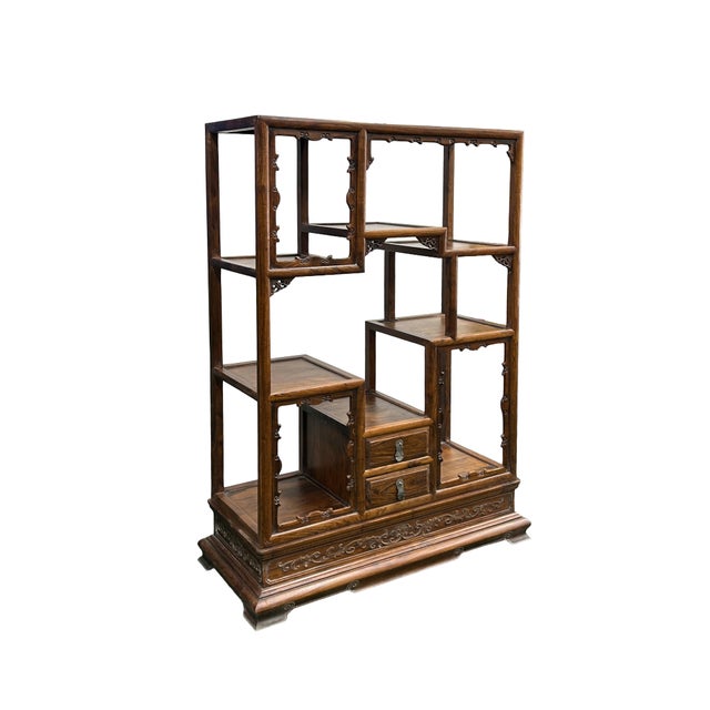 Chinese Vintage Brown Stain Chest Height 51" Curio Display Cabinet For Sale - Image 4 of 6