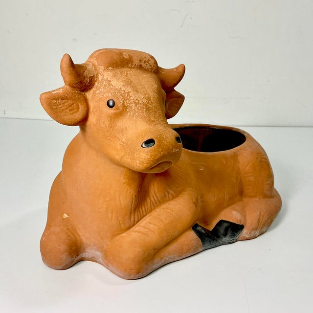 Ceramic Late 19th C. English Country Boho Chic Farmhouse Large Terra Cotta Cow Planter. For Sale - Image 7 of 18