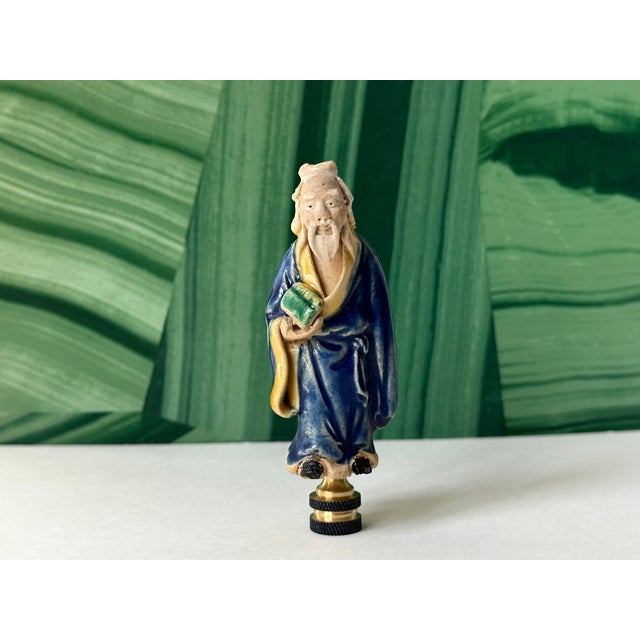 Chinese Chinese Mud Man Lamp Finial on Brass Hardware For Sale - Image 3 of 6