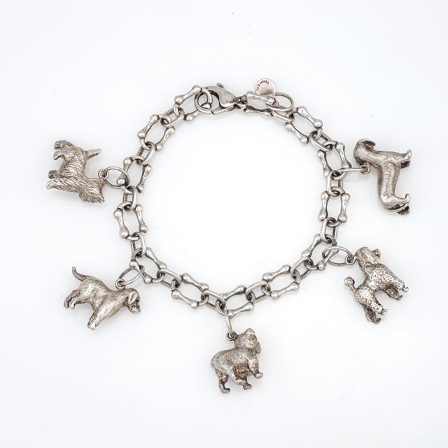 Tiffany and Co. 80s Vintage Tiffany & Co Dog Charm Bracelet Bone Links Sterling Silver 7.5" For Sale - Image 4 of 6