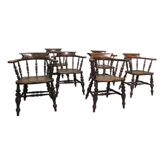 English Oak and Elm Windsor Captain's Chairs, 1880, Set of 6 For Sale