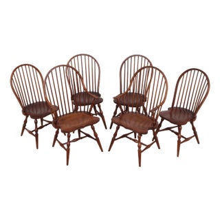 Set of 6 Robert Bergelin Cherry Windsor Style Dining Room Chairs For Sale
