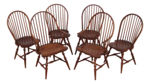 Set of 6 Robert Bergelin Cherry Windsor Style Dining Room Chairs