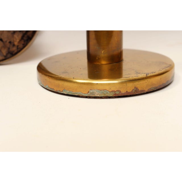 Set of Two Vintage Patinated Brass Candlesticks With Cork Bases For Sale - Image 16 of 18