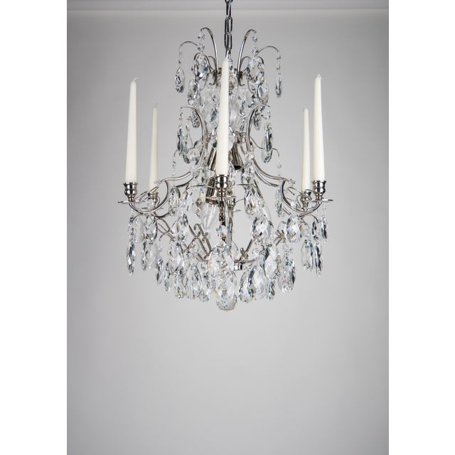 Baroque Style Chandelier with Candleholders in Nickel Plated Brass and Crystals by Krebs Stockholm, 2020 For Sale - Image 4 of 4