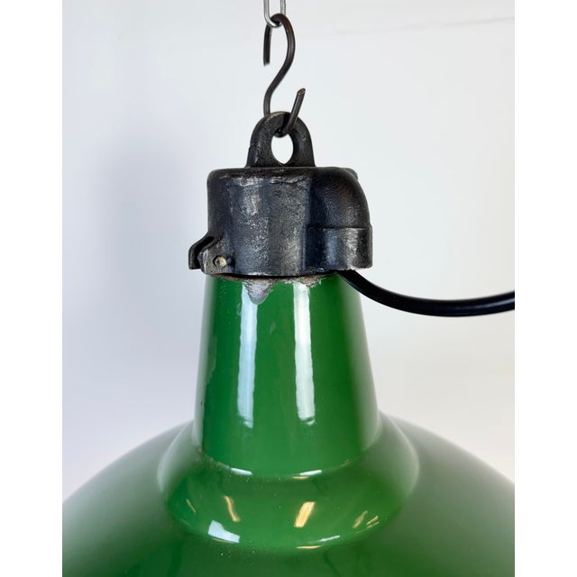 Industrial Green Enamel Factory Pendant Lamp, 1960s For Sale - Image 6 of 18