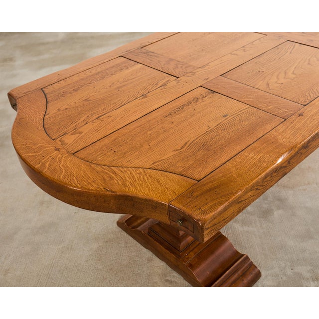 Wood Country French Oak Parquet Top Farmhouse Trestle Dining Table For Sale - Image 7 of 12